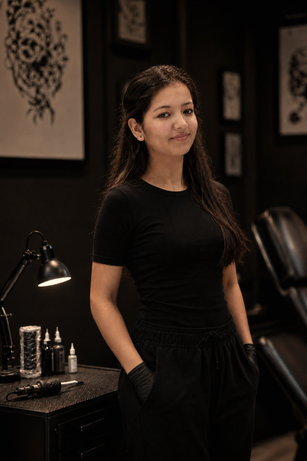 Manpreet Kaur Brar, the artist and founder of Order Tattoo, in her Jaipur studio